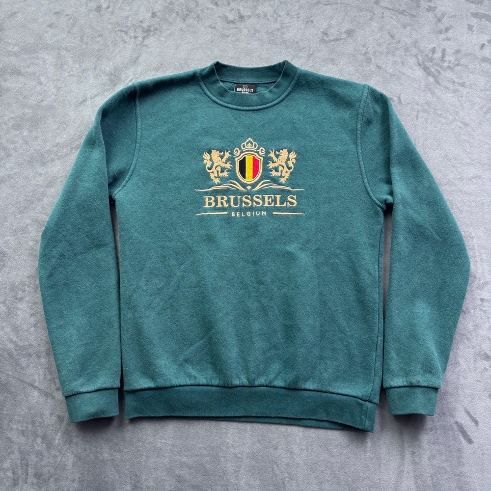 Brussels Belgium Souvenir Sweatshirt Mens Large Green Embroidered Crest Europe